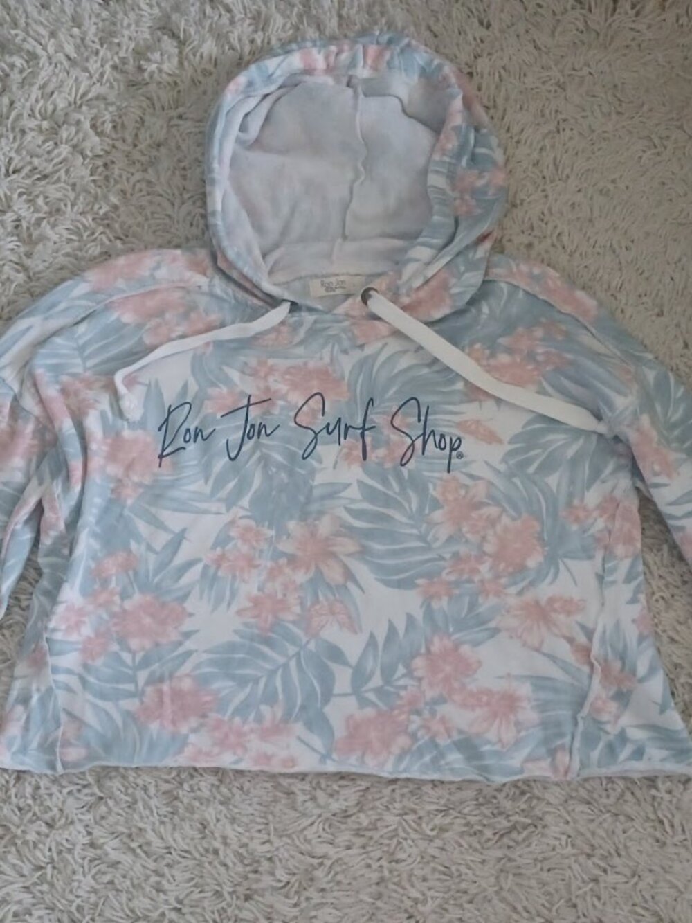 Ron Jon Surf Shop Hoodie Womens L Tropical Floral Cropped Sweatshirt Beach Surf